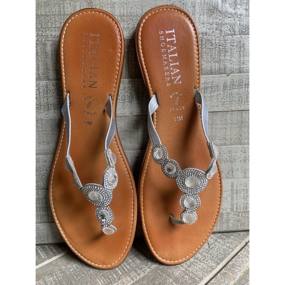 Italian Shoemakers Brown Tan Diamond Bling Thong Sandals Rhinestones Women Sz 11